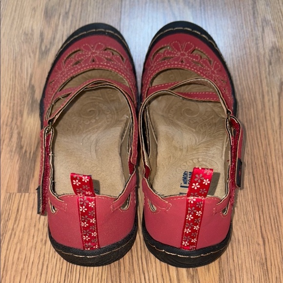 Jambu Red Flats with Floral Cut-Outs and Adjustable Strap - Picture 4 of 5
